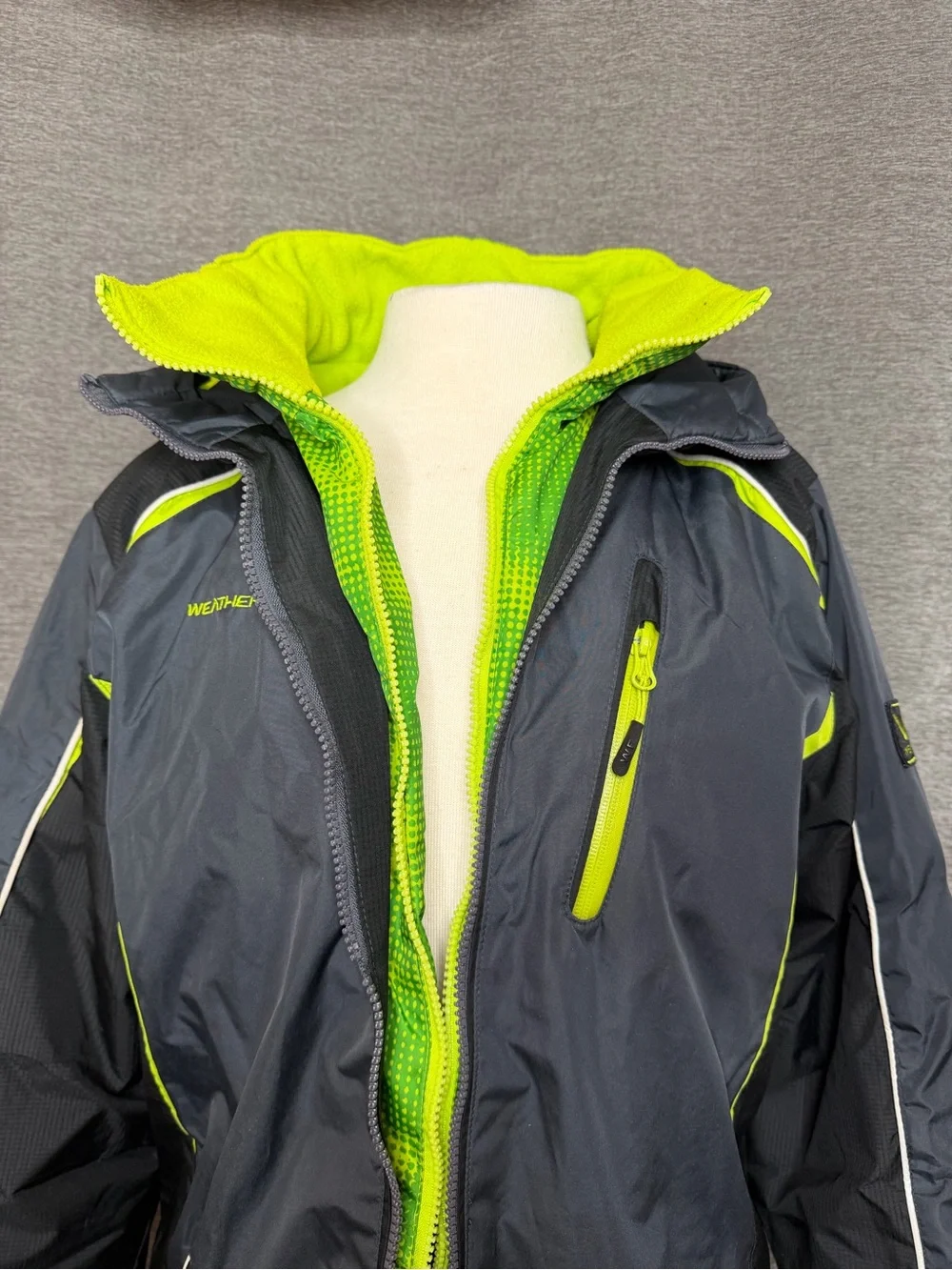 Weatherproof Kids Puffers Jacket in Charcoal with Neon Lime Accents